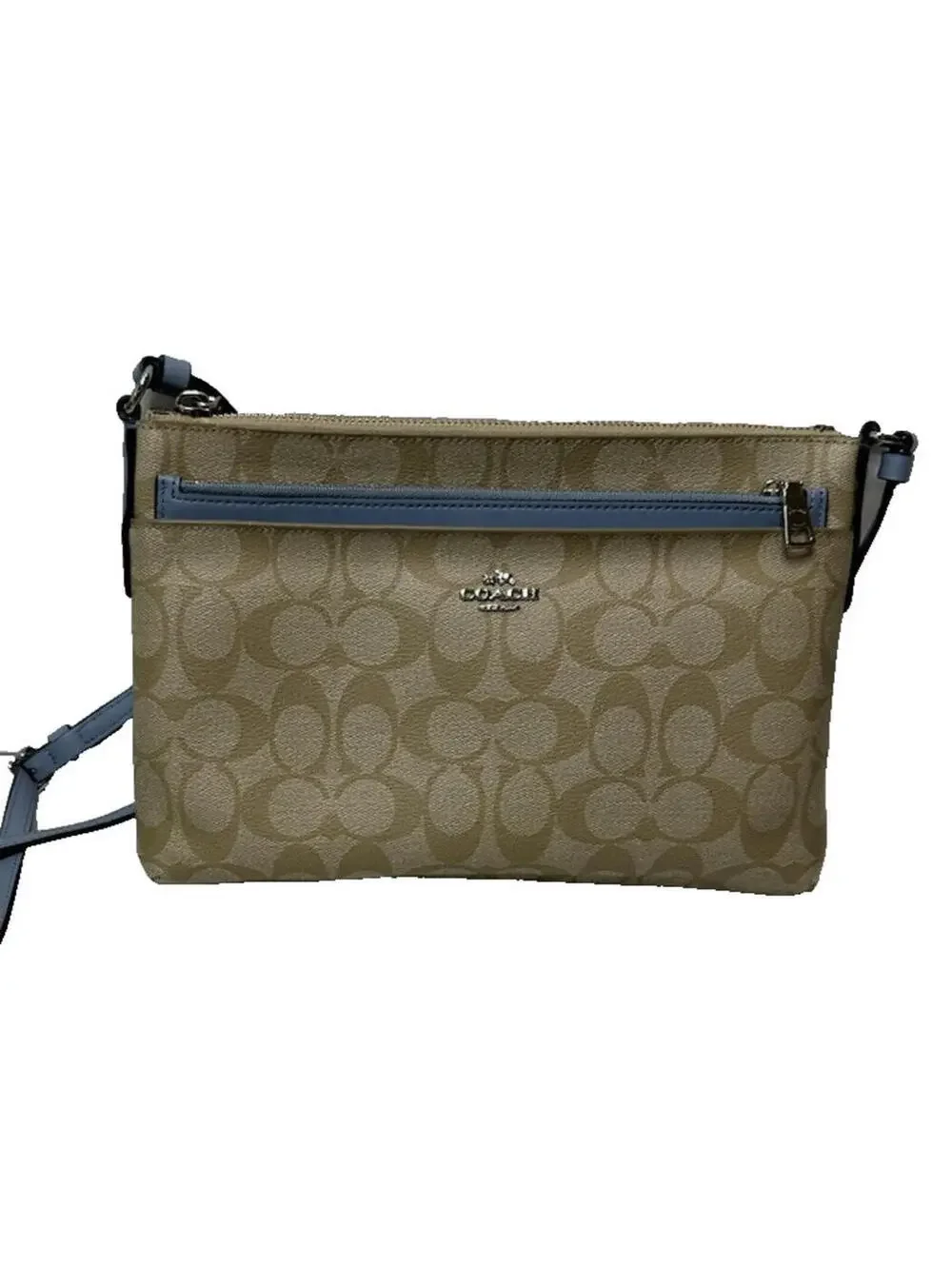 Coach SIgnature East West Crossbody Handbag Light Khaki Pool  Zip Pouch F58316 - Picture 5 of 9